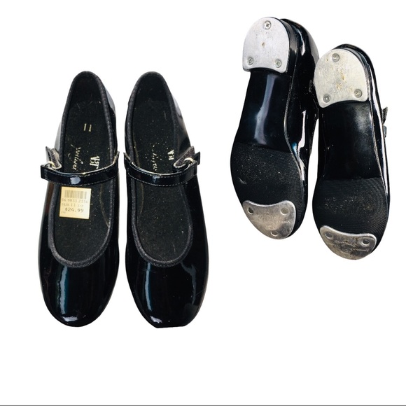 American Ballet Theater Black Patent Tap Shoes Girl’s 11.5 Recital Dance 🎉HP - Picture 7 of 7